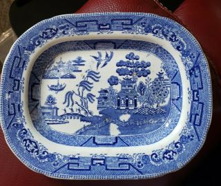 Vintage Ridgeway England Blue Willow Platter 1832 Semi China Rectangle Dish