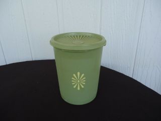 Vintage Retro Olive Green Tupperware Canister Pleated Lid 13cm