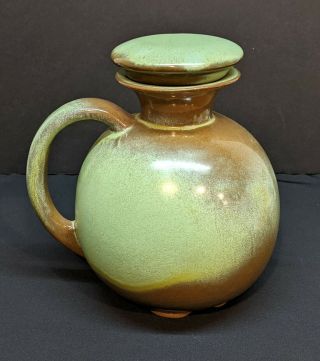 Vintage Frankoma Pottery Prairie Green & Brown Carafe/pitcher/decanter/jug W/lid