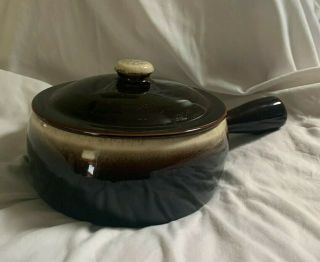 8 " Brown Drip Casserole Dish Bean Pot With Handle And Lid