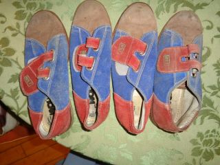 Vintage Size 4 Men Kids Bowling Shoes Red Blue Suede Leather Girl 5.  5 Craft Left