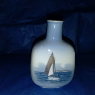 6 " Tall Royal Copenhagen Denmark Sailing Boat Vase Bottle Nautical Sailboat