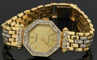 Geneve Vintage Heavy 14k Gold.  50ctw Diamond Octagon Quartz Ladies Watch