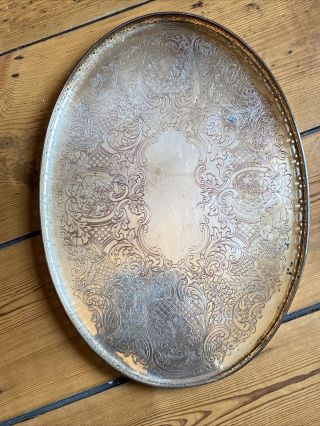 Lovely Vintage Oval Chased Gallery Tray Mappin & Webb Silver Plate On Copper