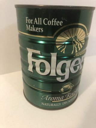 Vintage 13 Oz Folgers Coffee Can Green Aroma Roasted For All Coffee Lovers