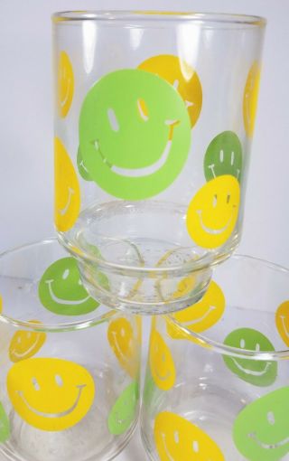 4 Vintage Smiley Face Stacking Drinking Glasses Happy Retro 1970 