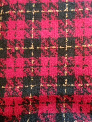 Vtg 40s 50s Wool Boucle Plaid Fabric 64 " Wide 1.  5 Yards Red Black Gold
