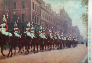 London Uk Antique Postcard Early 1900s Rare Troop Of Life Guards Calvary Tuck