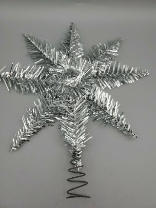 Vintage Silver Tinsel Star Christmas Tree Topper Metal Base Not Electric