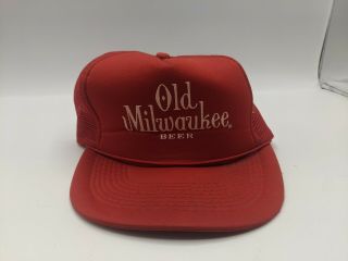 Vintage Old Milwaukee Beer Snapback Trucker Hat Cap Foam Front Mesh Back Red Vgc