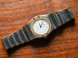 Vintage Omega Constellation 18k Gold & Stainless Quartz Watch Factory Diamond