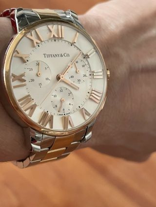 Tiffany & Co Atlas Dome Chrono Stainless And 18k Rose Gold Watch 37.  5 Mm