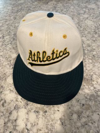 Vtg Mlb Oakland Atheltics A’s Baseball Flat Brim Hat Cap Size 7 1/8 Pro Line