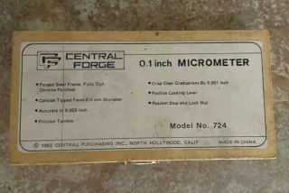 Vintage Central Forge - Micrometer W/case & Calibration Tool - Model 724.  1 Inch
