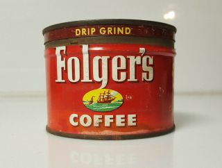 Vintage Folgers Coffee Tin Golden Gate California Poppy Copyright 1952 Ship