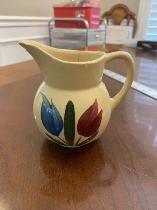 Vintage Watt Pottery 62 Small Pitcher / Creamer Tulip Pattern Red/blue