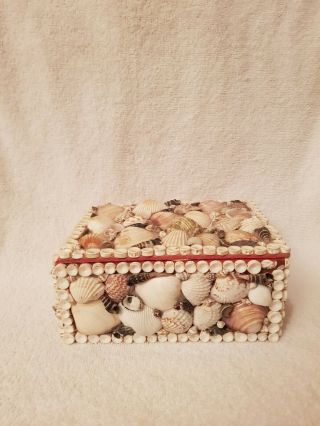 Vintage Seashell Encrusted Jewelry Trinket Box Nautical Beach House Decor