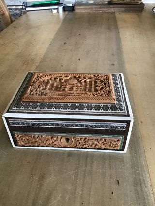 Antique Anglo Indian Carved Ornate Sandalwood Vizagapatam Box Needs Tlc