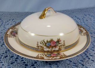 Vtg Noritake Grasmere 3 Piece Covered Lidded Round Butter Cheese Dish Gilt Euc