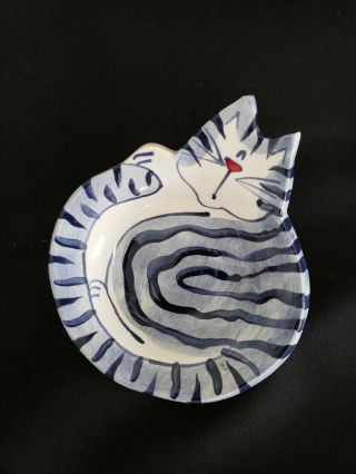 Vintage Pottery Cat Trinket Dish Hand - Crafted Signed Lori Ellyn