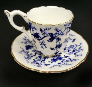 Vintage Coalport Cairo Blue Demitasse Cup And Saucer With Gold Trim