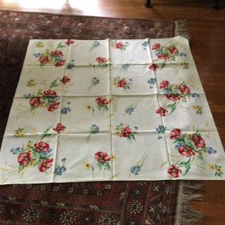 Collectible True Vintage Cotton Table Cloth 53 " X 50 " Peony Primary Colors