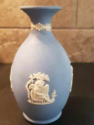 Vintage Wedgewood.  Arcadian Jasperware,  Blue Bud Vase.  5 Inches.