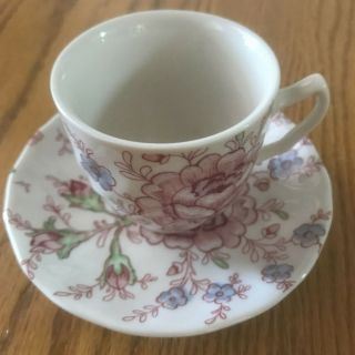 Vintage Johnson Brothers England Fine China Tea Cup Saucer - Rose Chintz Pink