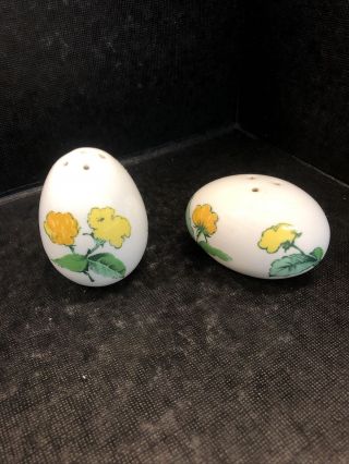 Vintage Crown Staffordshire Salt And Pepper Set (yellow Orange Flowers) Egg Shape