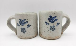 Set Of 2 Nicholas Mosse Pottery Stoneware Mugs Ireland Blue Bird And Flowers