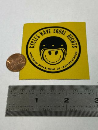 Vtg Cycles Have Equal Rights Motorcycle Smiley Helmet Wisconsin WDOT Sticker 2