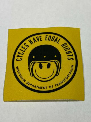 Vtg Cycles Have Equal Rights Motorcycle Smiley Helmet Wisconsin WDOT Sticker 3