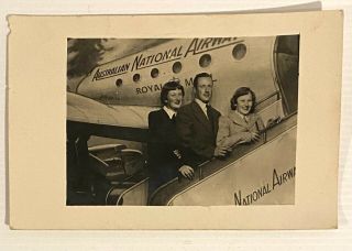 Vintage Photo Australian National Airlines Royal Mail Plane,  Family On Stairs