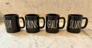 Rae Dunn Black Espresso Cups Mugs Set Of 4 Sip Gulp Drink Slurp Artisan Magenta