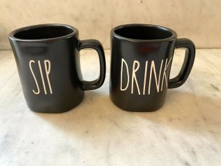 Rae Dunn Black Espresso Cups Mugs Set of 4 SIP GULP DRINK SLURP Artisan Magenta 2