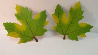 Vintage Cardboard Set Of 2 Green Maple Leaves Fall Thanksgiving Decoration H120