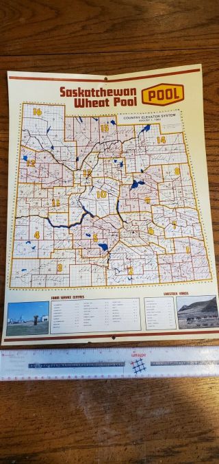Vintage 1983 Saskatchewan Wheat Pool Elevator Calendar Railroad Map 82