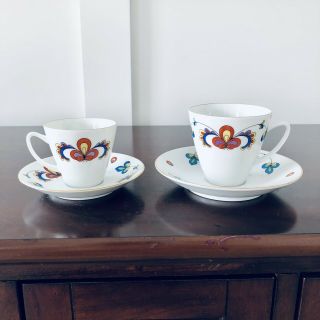 Two Porsgrund Norway Farmers Rose Teacups And Saucers