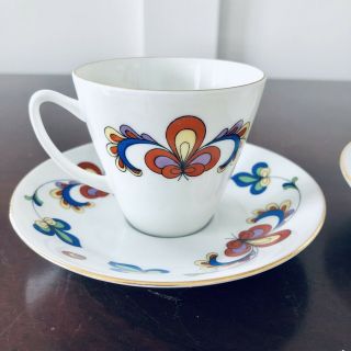 Two Porsgrund Norway Farmers Rose Teacups And Saucers 2