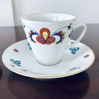 Two Porsgrund Norway Farmers Rose Teacups And Saucers 3