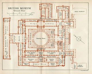 Antique Map Of London The British Museum Ground Floor 1935