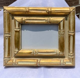 Vintage Faux Bamboo Picture Frame Gold Leaf Gesso Relief Distressed 4.  75”x3.  5”