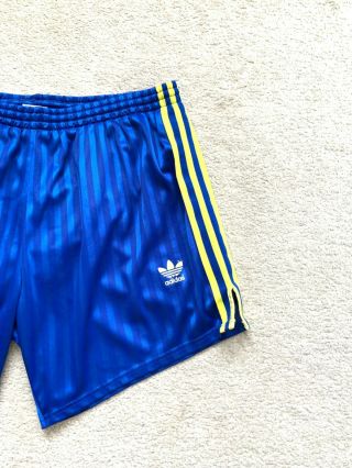 Vintage Adidas Sprinter Glanz Shiny Runner Beckenbauer Shorts Sz M - L Blue Yellow