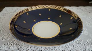 Vintage Lomonosov Porcelain Cobalt Blue Gold Decorated Round Bowl,  Russia