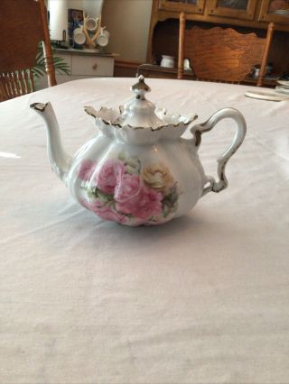 Vintage Rs Prussia Porcelain Teapot Pink Roses