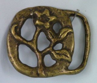 Vintage Solid Brass Belt Buckle With Flower/leaf Design