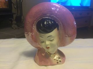 Pink Asian Head Vase Glamour Girl Wall Pocket Royal Copley 1940s