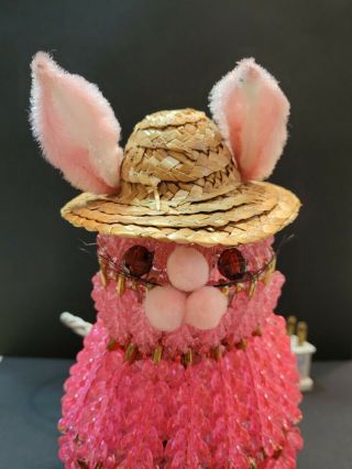 Vintage Hand Made Pink Safety Pin Beaded Easter Bunny Rabbit Lights Up 2