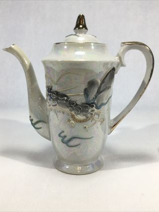 Vintage Textured Bisque Dragonware Moriage Teapot & Creamer Japan Hand Painted 2