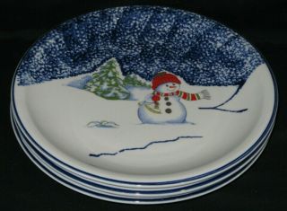 3 Vintage Retired Thompson Pottery China Dinnerware Snowman Dinner Plates